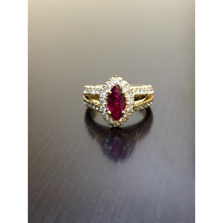 Alliance Marquise Rubis Rouge Et Diamants 3.25 Carats Or Jaune 14K - HarryChadEnt.FR