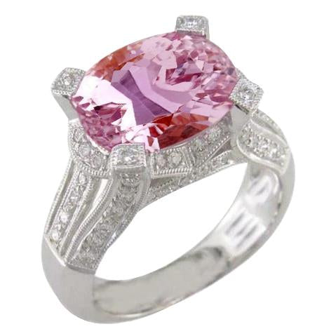 Alliance Or Blanc 14K 21 Ct Kunzite Rose Avec Diamants Nouveau - HarryChadEnt.FR