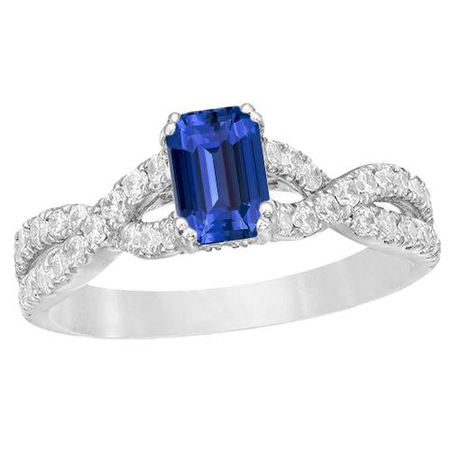 alliance or diamant taille émeraude saphir bleu pierre 3 carats