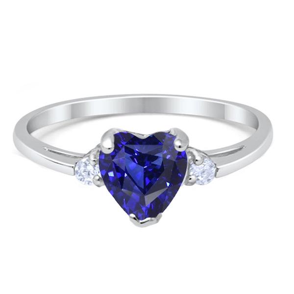 alliance or trois pierres coeur saphir bleu foncé 2 carats