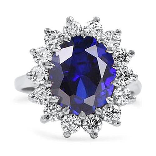 alliance ovale saphir et diamants 5.50 carats or blanc 14k