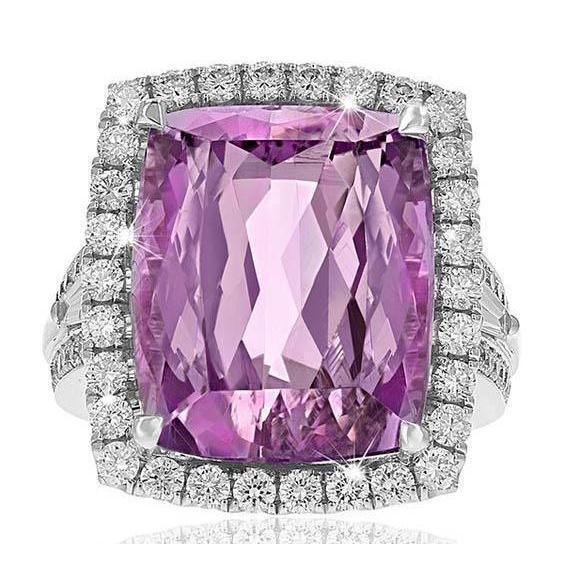alliance rose kunzite naturelle et diamant or blanc 14k 22 ct