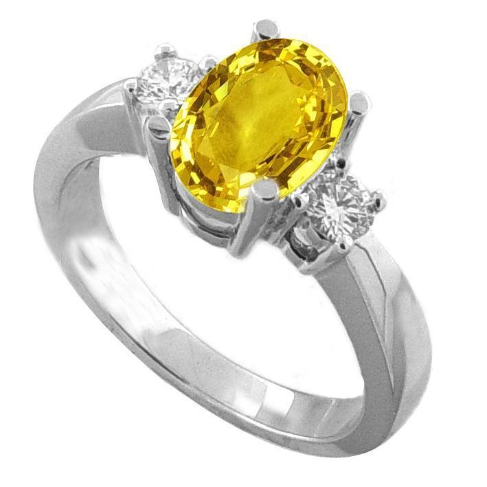 alliance saphir jaune et diamants 3.70 ct or blanc 14k