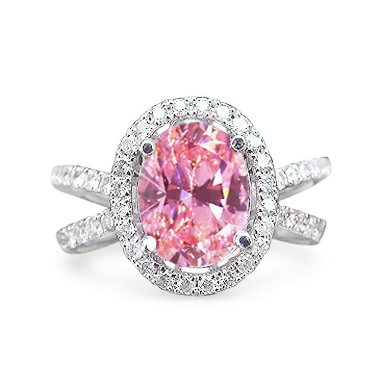 alliance saphir rose 4.25 carats et diamants or blanc 14k