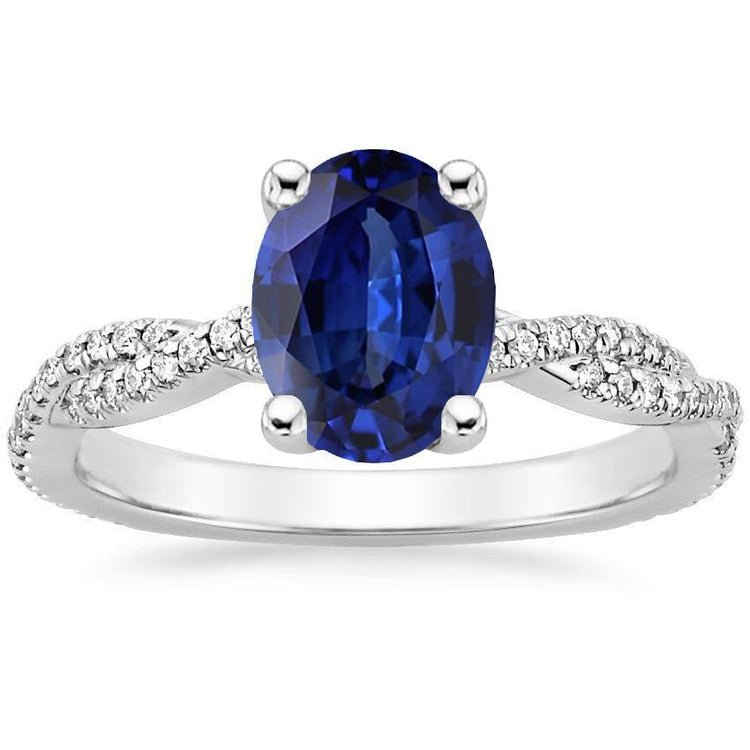 alliance solitaire saphir bleu avec accents 3.50 carats