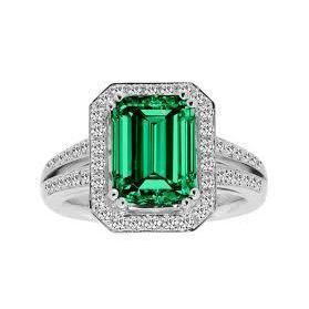 Alliance Verte Émeraude Avec Diamant Or Blanc 14K 8 Carats - HarryChadEnt.FR
