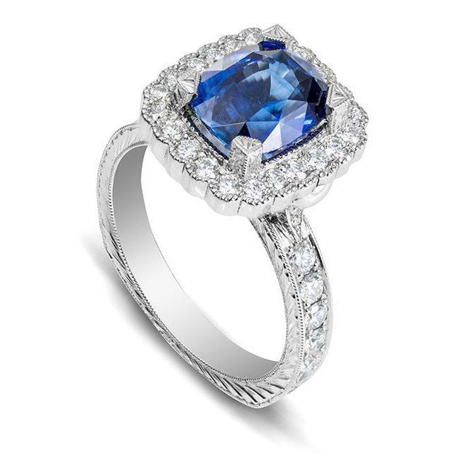 Alliance or blanc 4 carats sertie griffes saphir et diamants - HarryChadEnt.FR
