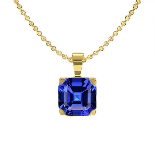 Asscher Collier Pendentif Solitaire Saphir Bleu 3 quilates