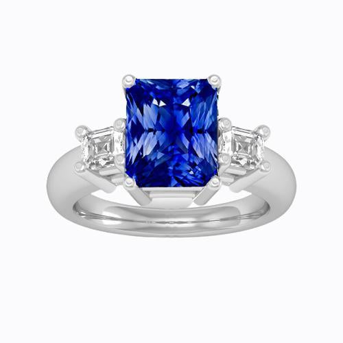 asscher diamond jewelry radiant sapphire bague 3 pierres 4 griffes 3 carats
