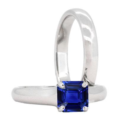asscher solitaire sapphire bague de fiançailles ensemble or blanc 1 carat