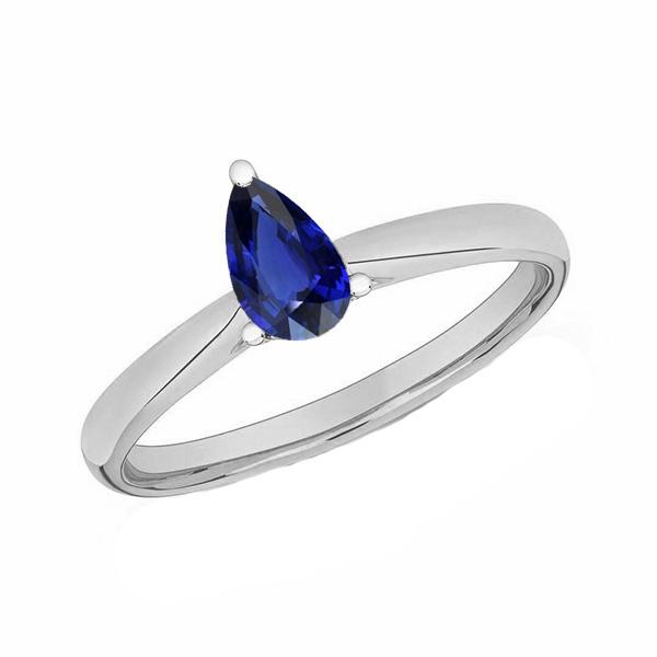 bague 1 carat solitaire poire saphir bleu foncé or blanc