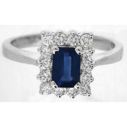 Bague 2 Carats Emeraude Ceylan Saphir Et Diamants Or Blanc 14K - HarryChadEnt.FR