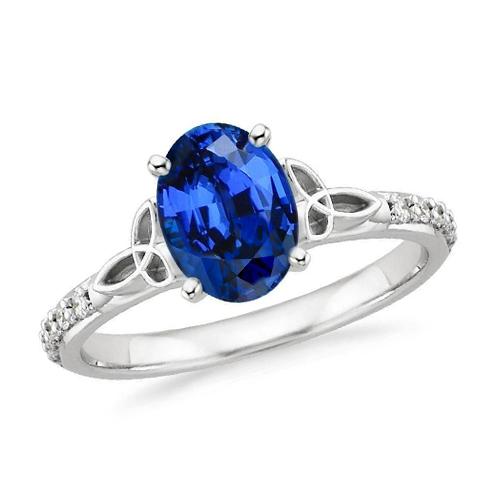 Bague 3 Carats Saphir Ceylan Et Diamants Or Blanc 14K - HarryChadEnt.FR