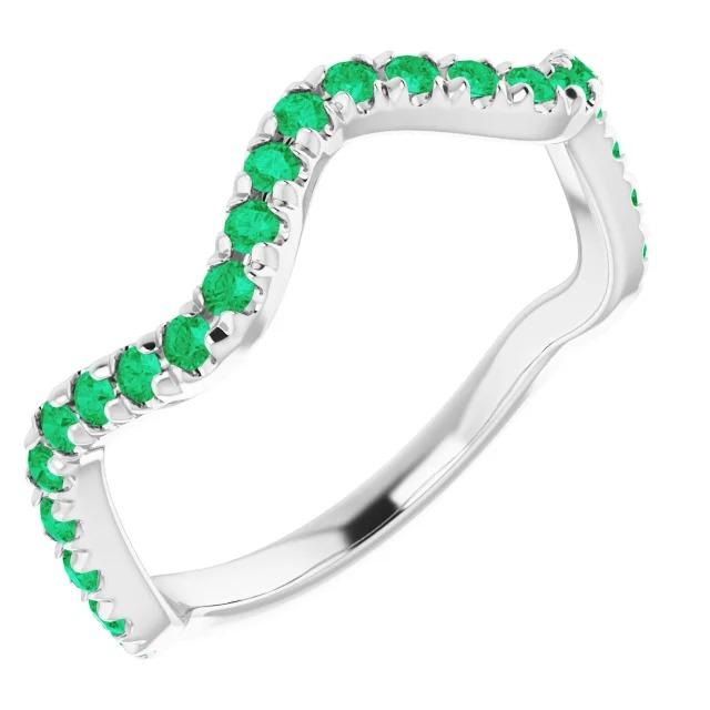 bague 3 carats tige freeform pierres émeraude verte or blanc 14k