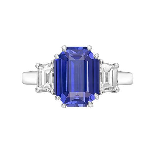 bague 3 pierres emeraude & diamant trapèze ceylan saphir 3 carats