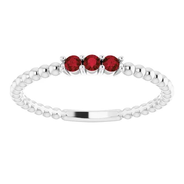 Bague 3 Pierres Rondes Rubis Birmans 0.75 Carats Bijoux Perlés Neuf - HarryChadEnt.FR