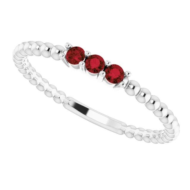 Bague 3 Pierres Rondes Rubis Birmans 0.75 Carats Bijoux Perlés Neuf - HarryChadEnt.FR