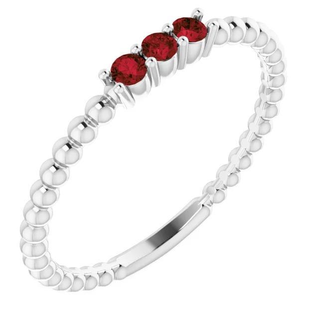 Bague 3 Pierres Rondes Rubis Birmans 0.75 Carats Bijoux Perlés Neuf - HarryChadEnt.FR