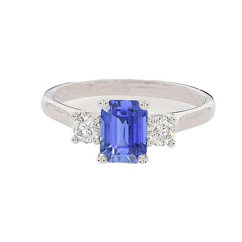 bague 3 pierres saphir bleu emeraude & diamant rond 2.50 carats