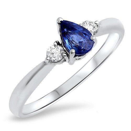 Bague 3 Pierres Saphir Ceylan Avec Diamants 1.50 Carats Or Blanc 14K - HarryChadEnt.FR
