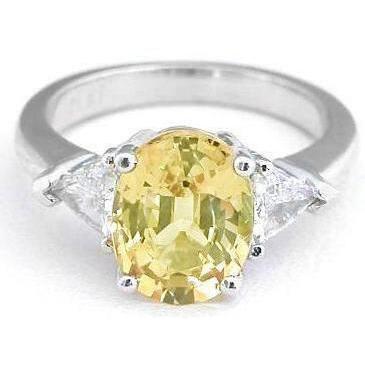 Bague 3 Pierres Saphir Jaune Et Diamants 3.75 Ct Or Blanc 14K - HarryChadEnt.FR