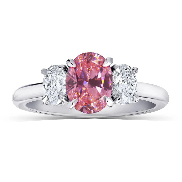 Bague 3 Pierres Saphir Rose Avec Diamants 3.50 Carats Or Blanc 14K - HarryChadEnt.FR