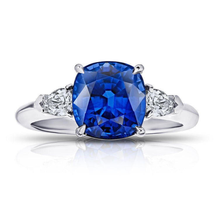 bague 3 pierres saphir sri lankais diamant 3.25 carats or blanc 14k