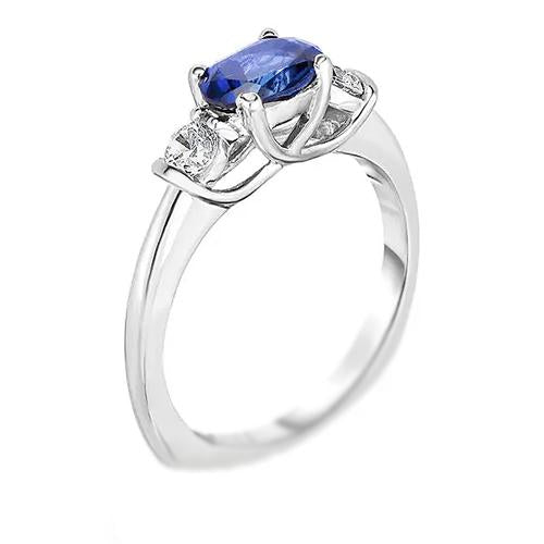 Bague 3 pierres diamant et saphir bleu serti griffes en or 2.25 carats - HarryChadEnt.FR