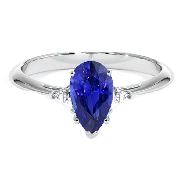 bague 3 pierres en or blanc saphir bleu et mille milliards de diamants 2.25 carats
