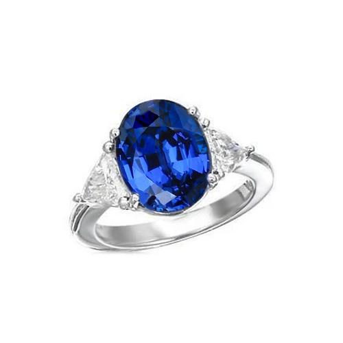 Bague 3.50 Ct Ovale Et Trillion De Diamants Ceylan Saphir Or Blanc - HarryChadEnt.FR