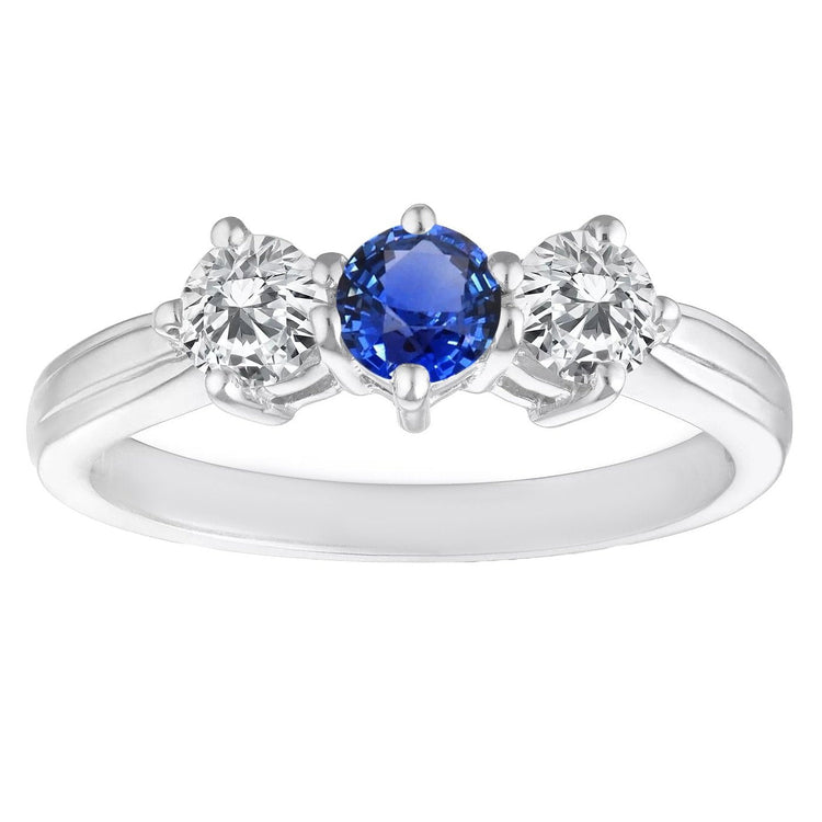 bague anniversaire 3 pierres ronde saphir bleu naturel 4 carats diamants