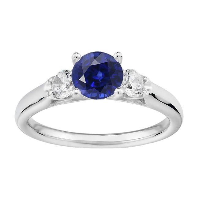 bague anniversaire 3 pierres ronde saphir ceylan & diamants 1.75 carats