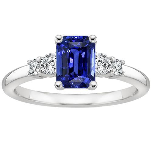 Bague Anniversaire 5 Pierres Saphir Bleu Radiant & Diamant 4 Carats - HarryChadEnt.FR