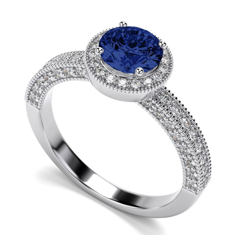 bague anniversaire ceylan bleu saphir et diamants nouvel or blanc 14k