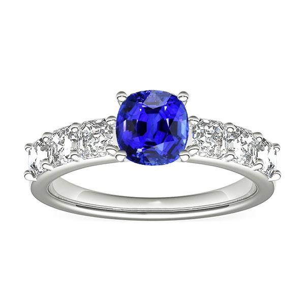 bague anniversaire diamant coussin ceylan saphir 2.50 carats