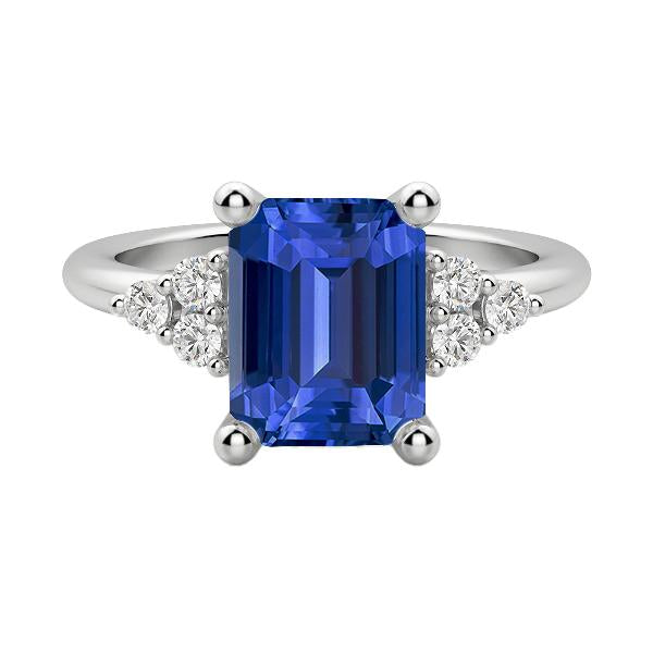 bague anniversaire diamant forme émeraude saphir bleu 3.50 carats