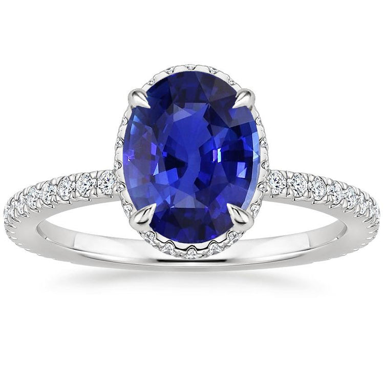 bague anniversaire diamant halo ovale saphir sri lankais 4 carats