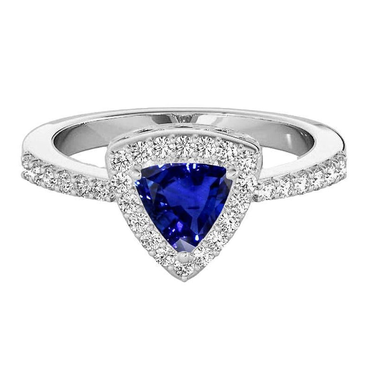 bague anniversaire diamant halo taille trillion saphir 3 carats