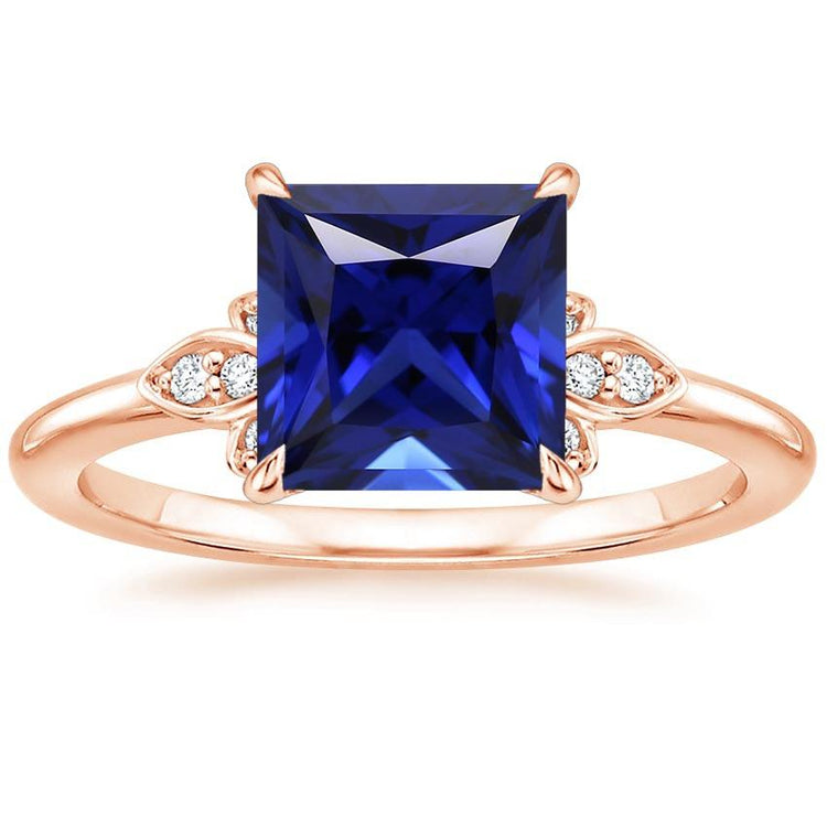 Bague Anniversaire Diamant Princesse Saphir Bleu Pierre Gemme 5.25 Carats - HarryChadEnt.FR