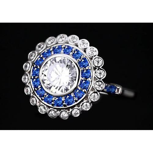 bague anniversaire diamant rond & saphir bleu baguettes 4 carats