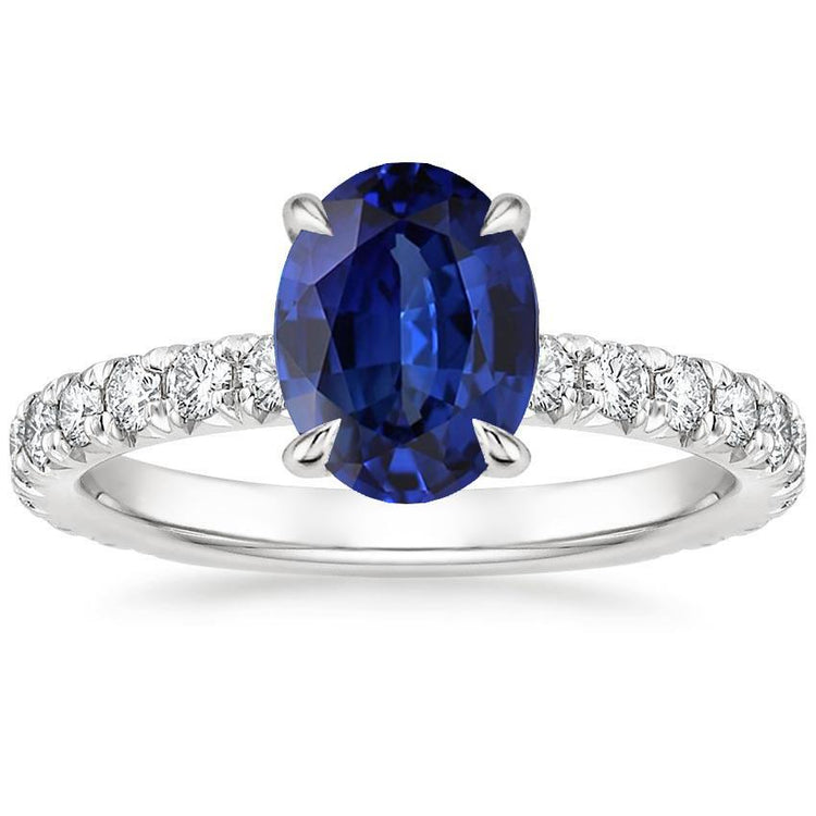 bague anniversaire diamant solitaire saphir bleu avec accents 4 carats