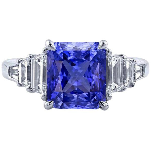 Bague Anniversaire Émeraude & Diamant Baguette Bleu Saphir Neuf 4 Carats - HarryChadEnt.FR