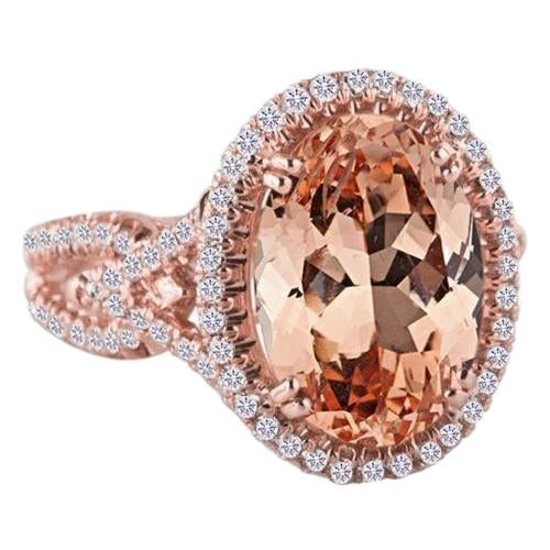Bague Anniversaire Halo 14 Ct Morganite Et Diamants Or Rose - HarryChadEnt.FR
