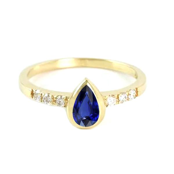 Bague Anniversaire Lunette Sertie Poire Bleu Saphir 2 Carats Avec Accents - HarryChadEnt.FR