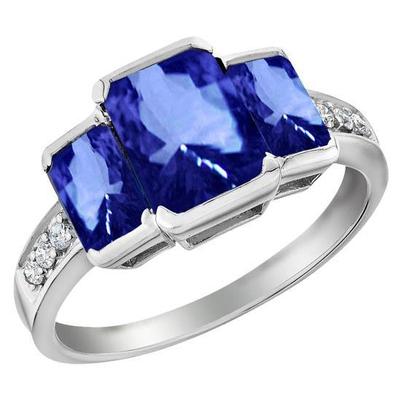 Bague Anniversaire Or 6.51 Ct 3 Pierres Saphir Sri Lankais Diamants - HarryChadEnt.FR