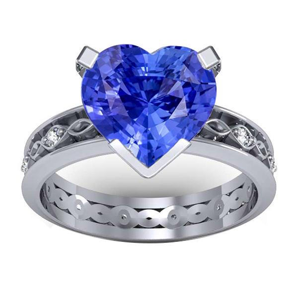 Bague Anniversaire Saphir Bleu Diamants Ronds 3.50 Carat Style Vintage - HarryChadEnt.FR