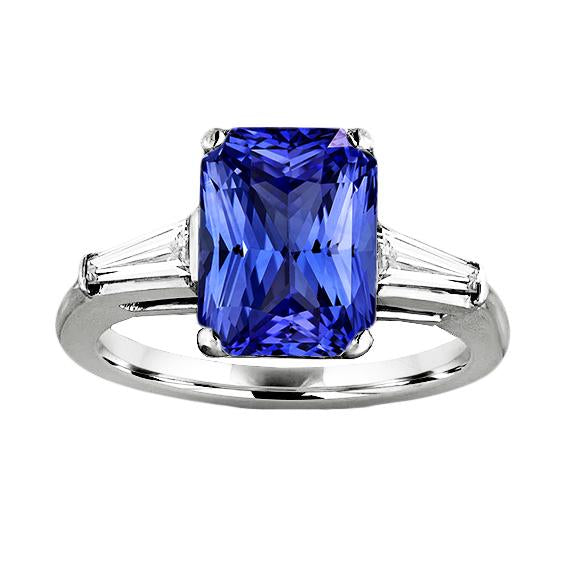 Bague Anniversaire Saphir Taille Radiant & Diamants Baguette 3.50 Carats - HarryChadEnt.FR