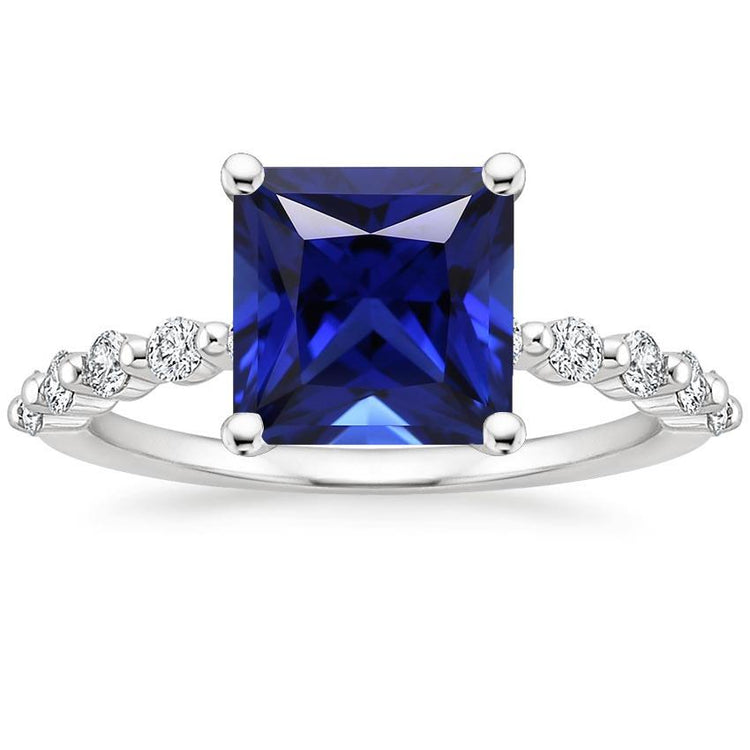 Bague Anniversaire Sri Lanka Saphir et Diamant 5.5 Carat Princesse - HarryChadEnt.FR