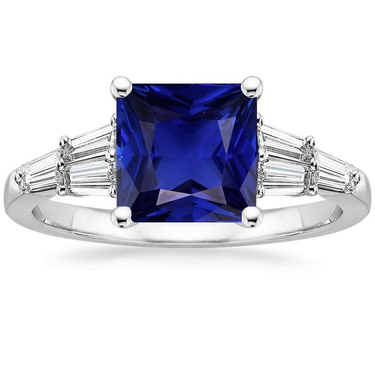 Bague Baguette Diamant & Princesse Ceylan Saphir Gemme 5.50 Carats - HarryChadEnt.FR