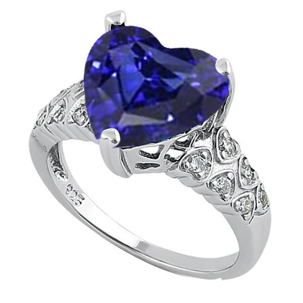 Bague Bijoux Pierres Précieuses Coeur Saphir De Ceylan Avec Diamants 4 Carats - HarryChadEnt.FR